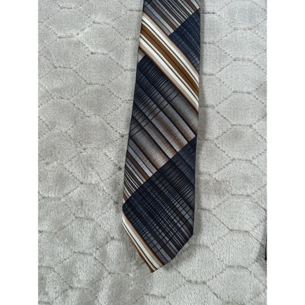 Vintage 70's Wemlon By Wembley Blue &‎ Brown Striped Tie Polyester